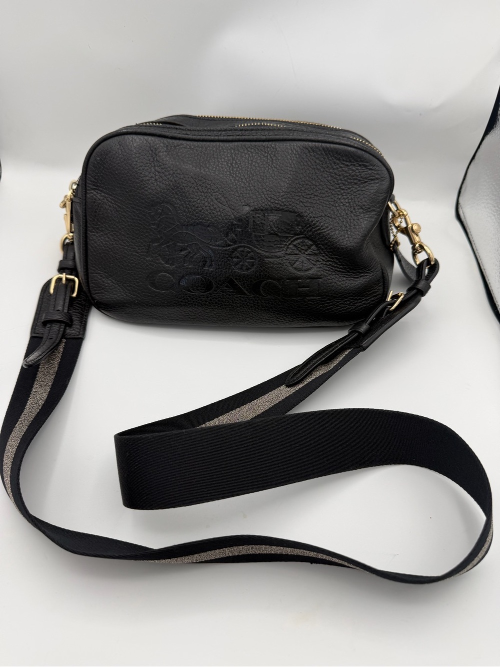 Coach Black Pebbled Leather Convertible Crossbody Jes Camera Bag